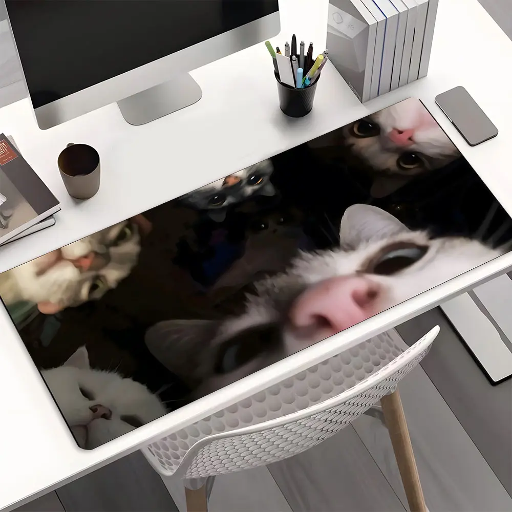 Cute Cat Girl Large Gaming Mouse Pad,Aesthetic Desktop Drotection Pad,Washable Rubber Pad Non-Slip Lock Edge Multi-Size Mouse Pad Suitable For Home Office,Desk Accessories,Good Gift for Family and Friends