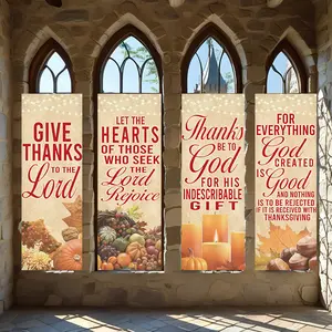 4 Pcs Religious Banners, Polyester Material Thanksgiving religious vertical banners scripture print fall harvest style suitable for church sanctuary decor home Thanksgiving gathering wall hanging faith themed interior decoration supplies