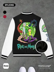 Rick and Morty Universe Gate Monster Graphic Print Baseball Jacket, Casual Loose-Fit, Warm and Breathable, Ideal for Outdoor or Home Wear