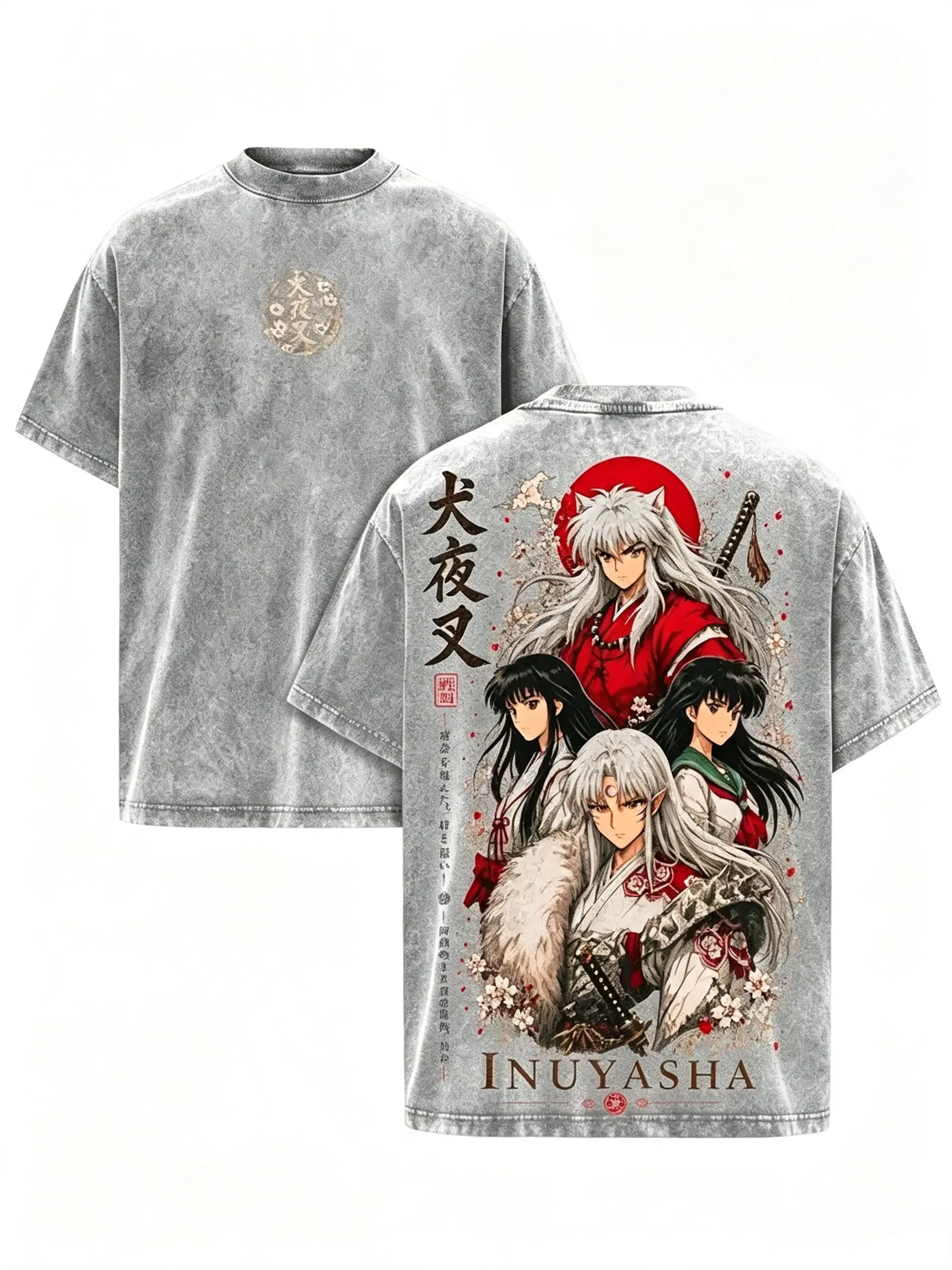 Inuyasha Sesshomaru Kagome Vintage Clothes Washed Anime Graphic Tee Manga Shirt Japan Anime T-Shirt Oversized Heavy Cotton Streetwear Top Classic Anime Fan Gift for Men Women,gift shirt,casual streetwear top double print funny meme