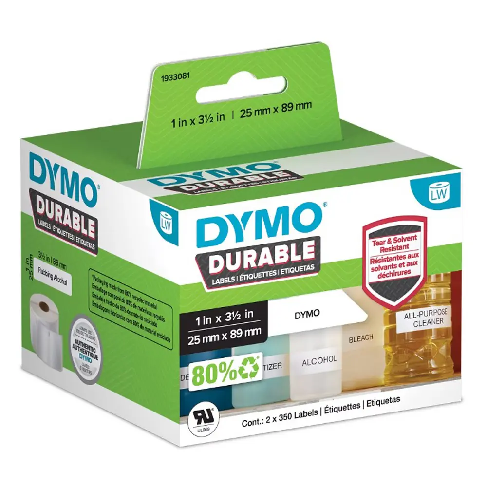 DYMO LabelWriter Durable Industrial Labels - Black Text on White - 25 mm x 89 mm
