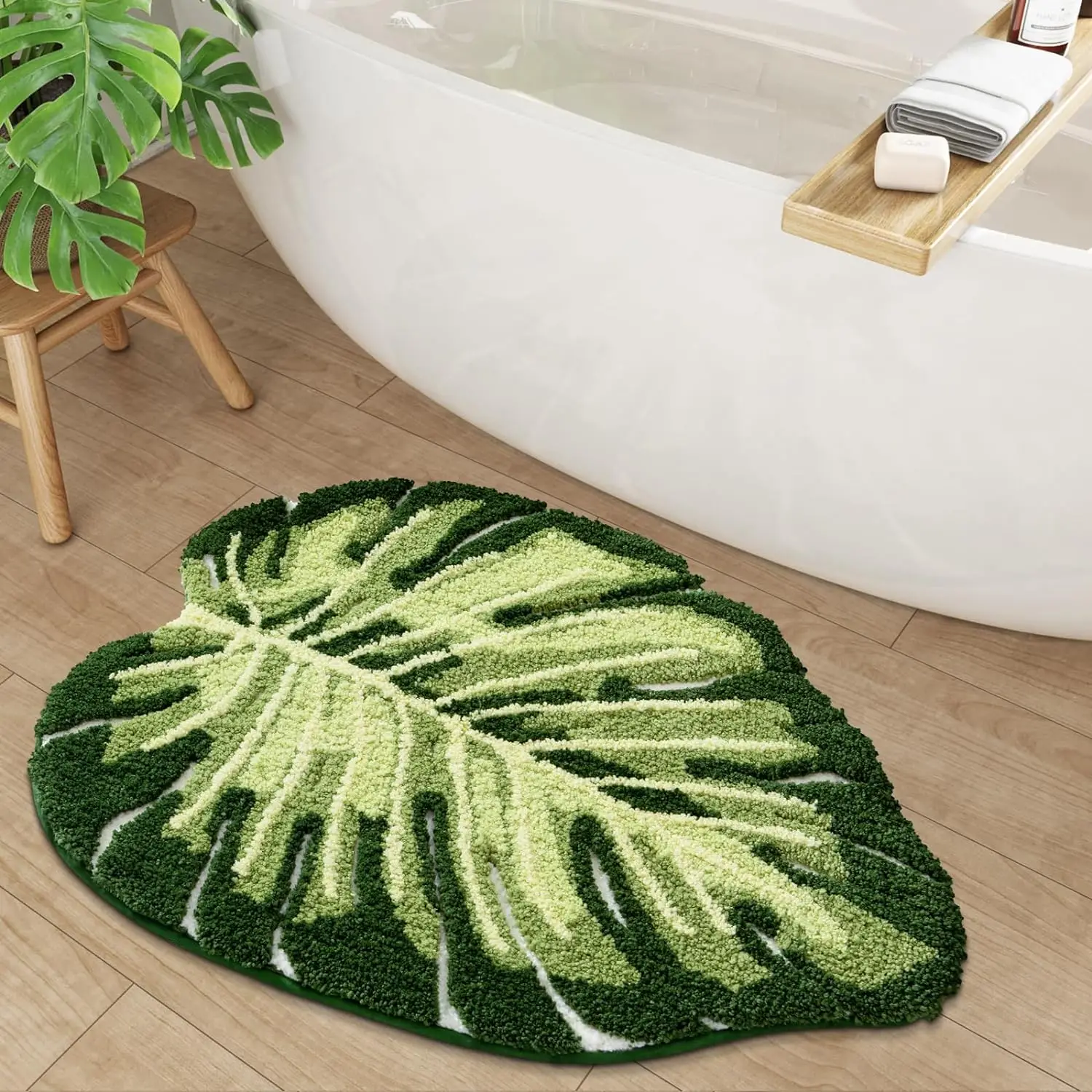 LUMI Green Leaf Canopy Bathroom Mat - Non-slip microfiber rugs living room, Absorbent and Comfortable, Tropical Palm Hawaiian Plants，decor shower gift