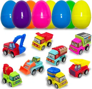 Prefilled Easter Eggs, 8-Pack Plastic Eggs with Pull-Back Engineering Car Toys Inside, Easter Basket Stuffers for Kids, Party Favor Gifts, Easter Egg Prefilled