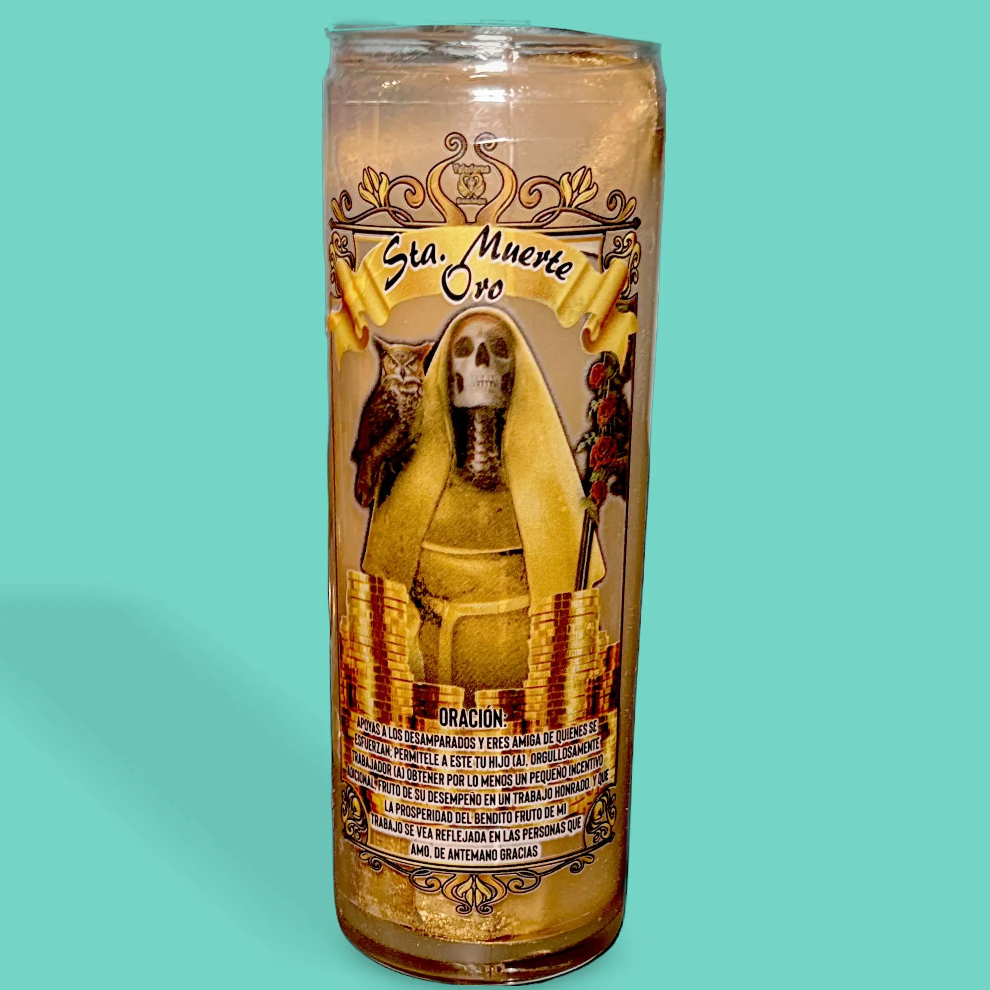 Santa Muerte Oro Gold Gel Candle, Home Decor Accent for Living Spaces
