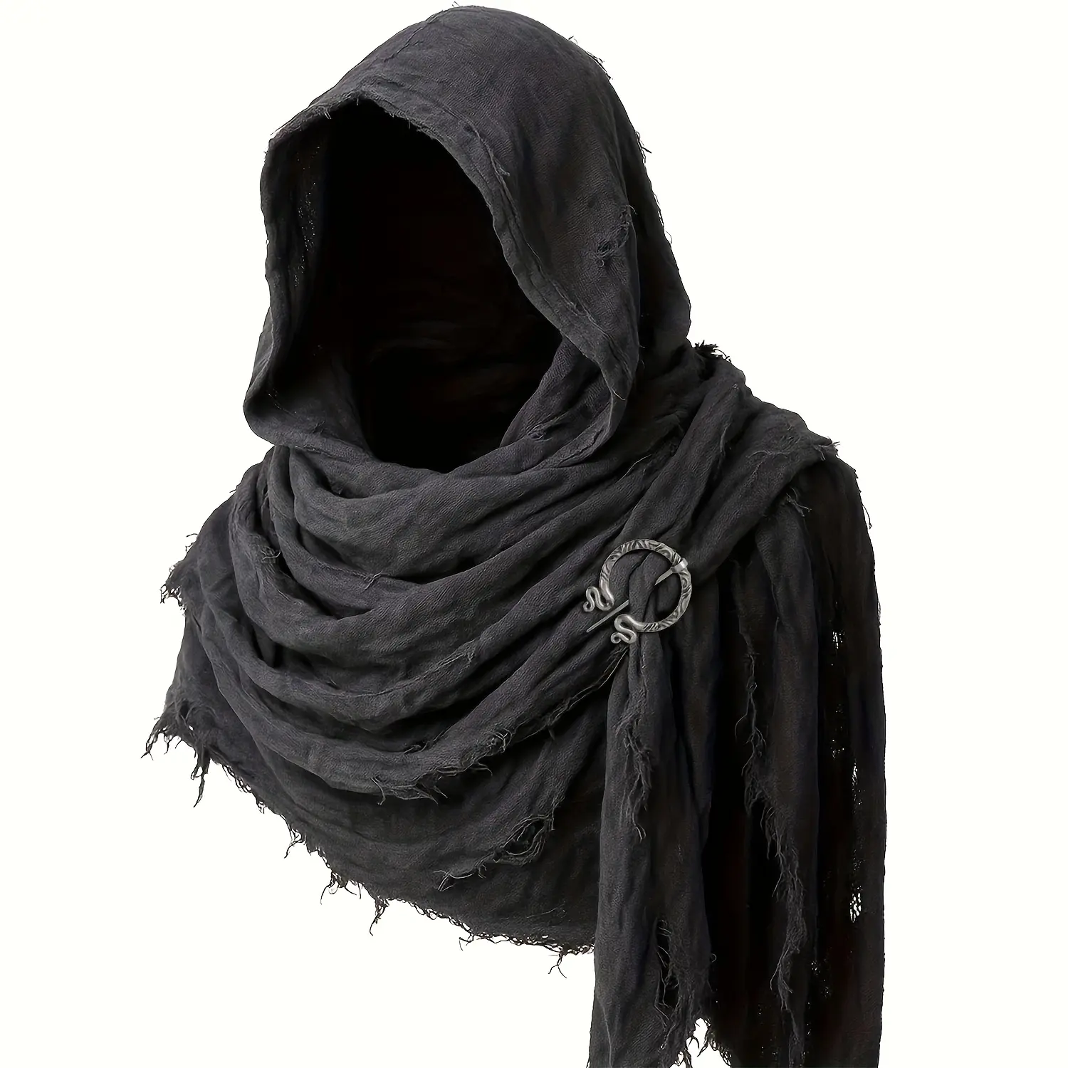 1pcs Post-Apocalyptic Distressed Scarf Shawl And Brooch Set, Medieval Renaissance Viking Style Faded Cloak, Halloween Costume Accessory