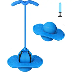 Jumper with Handle and Ball Pump, High Jump Toy Bounce Jump Trick Board Bouncing Ball Safe and Fun Pogo Stick for Kids Boys Girls and Adults (Blue)