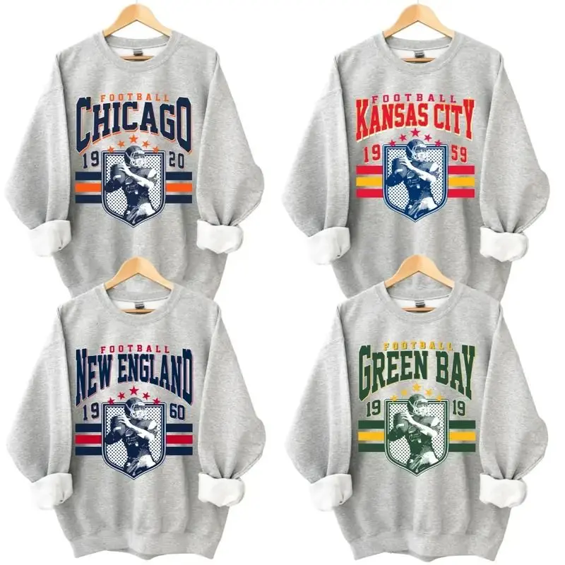Vintage Style Football Sweatshirt for All Teams, Retro Graphic Crewneck, Unisex Fan Gift, Cotton Menswear, Full Breathable Minnesota, Detroit, Kansas City, Pittsburgh, Dallas, San Francisco, Green Bay & Philadelphia