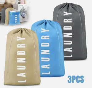 3-Pack Heavy Duty Laundry Bag Large Dirty Clothes Organizer with Drawstring Closure Waterproof Ripstop Nylon 80-100L Capacity for Home Travel Dorm - Lightweight, Water Proof