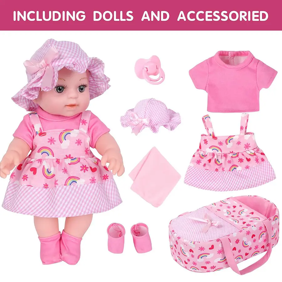 Unisex 12-in Reborn Dress Up Doll Complete Playset with Removable Clothing, Slippers, Sleeping Bags, Pacifier - Kids' Halloween-Dolls Gifts