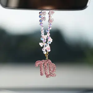 Zodiac Bling Car Hanging Ornament, Crystal Constellation Pendant, Rearview Mirror Decoration for Women, Stylish Auto Accessory, Car Interior Decorative, Car Interior Ornaments, Car Trinkets, Girly Car Accessories, Car Decorations
