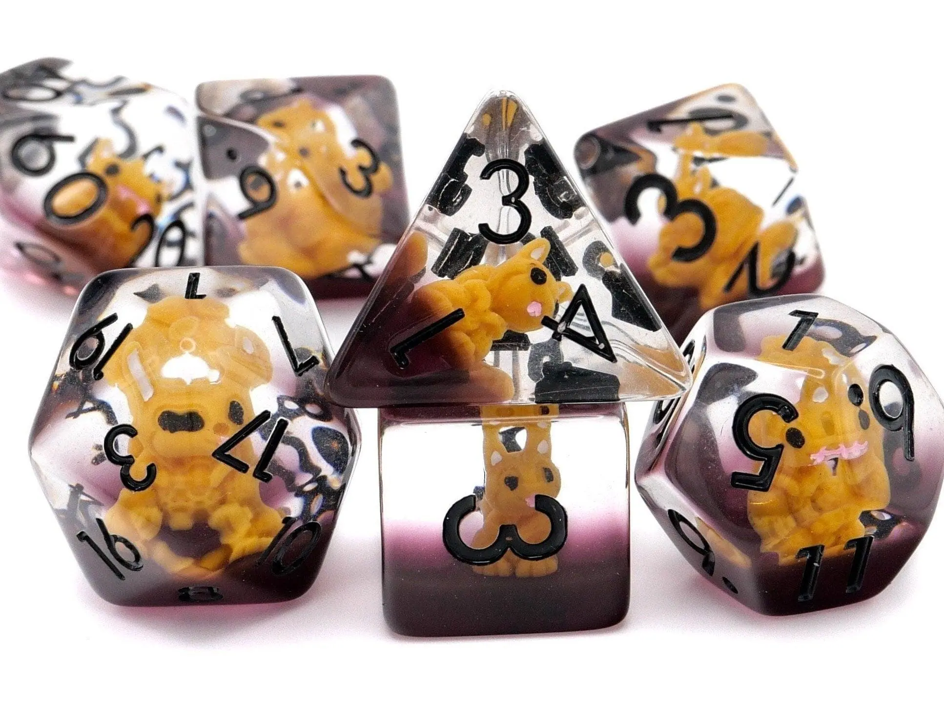 Squirrel Resin Polyhedral Dice Set - 7-Piece Whimsical Resin Dice with Orange Squirrel Insert, for Tabletop RPG Games Dungeons and Dragons, Pathfinder