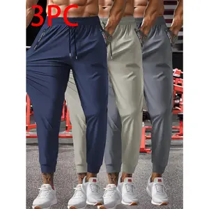 3pcs Men's Spring & Summer Casual Sports Joggers: Drawstring Waist, Breathable Quick-Dry Cooling Fabric – Unisex Solid-Color Pants Suitable for Outdoor Cycling, Running, Fitness Training and Everyday Leisure