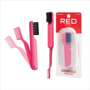 RED BY KISS 2-in-1 Foldable Compact Small Comb & Edge Brush with Travel Case, 100% Soft Boar Bristles for Smooth Hair & Edge Control, Portable Hair Styling Tool
