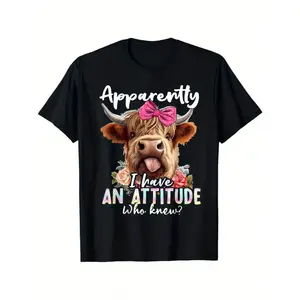 Apparently I Have An Attitude Who Knew Sarcasm Highland Cow Gift Unisex T-Shirt Men's Fashion Tee, Stylish Tops For Outdoors And Casual Wear