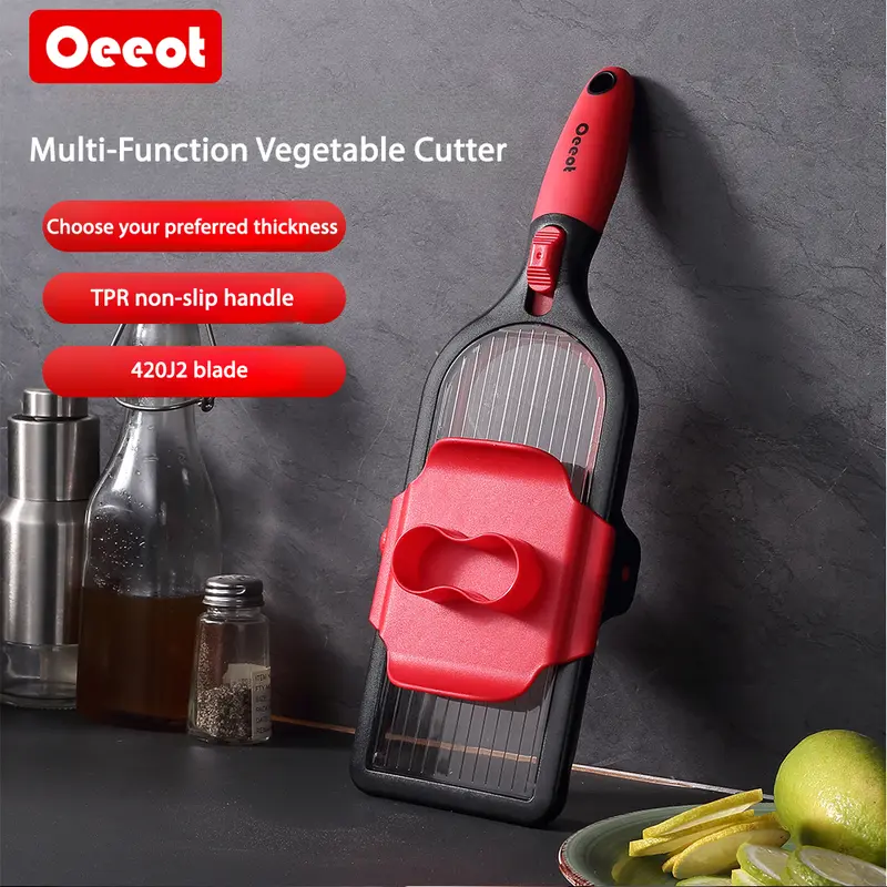 OEEOT Handheld Fruit Vegetable Slicer Mandoline - 420J2 Stainless Steel Blade, Adjustable Thickness Settings, TPR Comfort Grip, Safety Features, Easy-Clean, Cooking Utensil, Vegetable Cutting Slicer, Dicer, Cabbage Shredder
