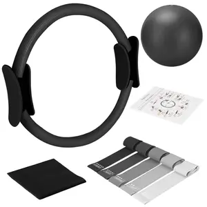 Pilates Fitness Circle Set, 14 Inch Anti-Deformation Magic Circle with Soft Handle, Mini Ball, 5 Resistance Bands, Home Pilates Equipment, Fitness Training Band