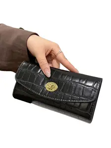High-Quality Crocodile Pattern Long Wallet, Multi-Card Slot Large Capacity, Fashionable Handheld Card Holder, Metal Lock Design