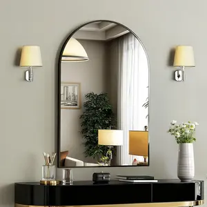 CONCETTA 20"x30" Bathroom Mirror, Decor Arched Wall Mirror, Bedroom Vanity Mirror with Metal Frame, Black