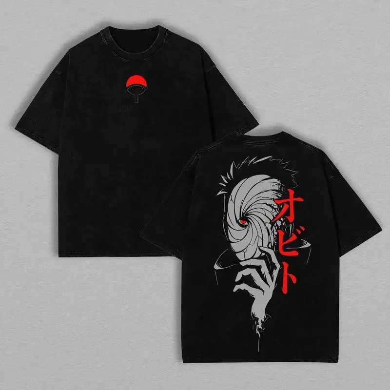 Men's Obito Uchiha Graphic T-Shirt, Baggy Crew Neck Top in Pre-Washed 230gsm Cotton Fabric with Ribbed Collar, Apparel, Shortsleeve, Classic, Stylish, Soft