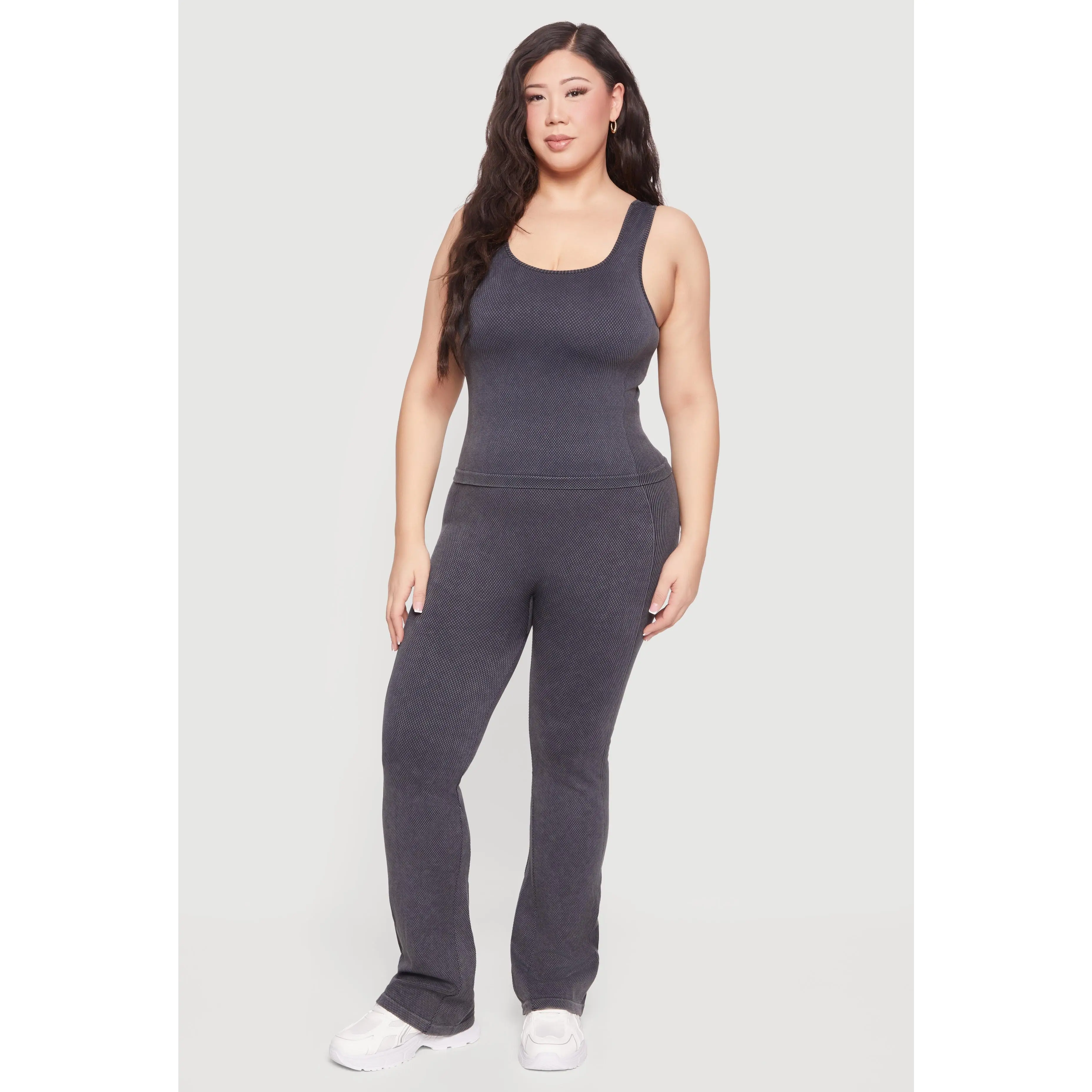 Plus Size Acid Wash Textured Knit Flare Leggings