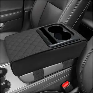 Car Center Console Cover, Upgraded Memory Foam Car Armrest Cushion with Cup Holder & Phone Holder, Middle Console Cover Arm Rest Box Pad Car Interior Accessories for Most Vehicles