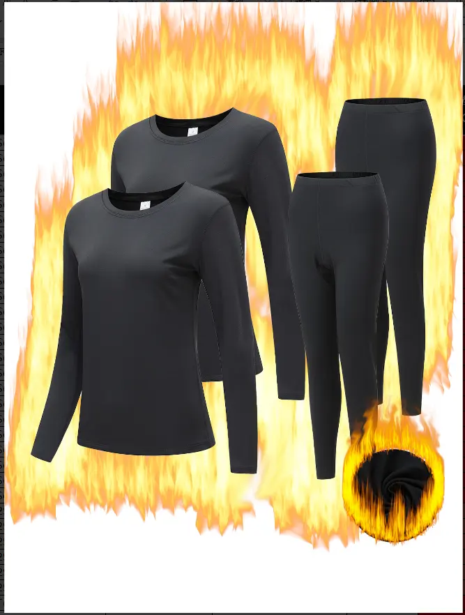 Men's 2-Pack Essential Plain Thermal Underwear Set, Extra Warmth Fleece-Lined Cold Day Base Layer & Loungewear for Fall/Winter, Basic Black Thermal Sets