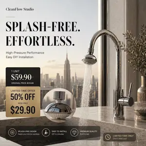 【CleanFlow Studio】Smart Swivel Faucet Head | 360° Dead-Angle Cleaning | Instant Flow Upgrade | 60-Second Twist Install | Fits Most Standard Taps