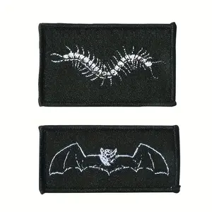 Punk Detailed Embroidered Applique Patches Set (2 Pcs) #Summervibes- White Centipede & Bat Designs, Patches for Jackets, Suitable for Hats & Backpacks, Alt Fashion DIY Accessory for Punk Rebellious Look, Embroidered Appliques