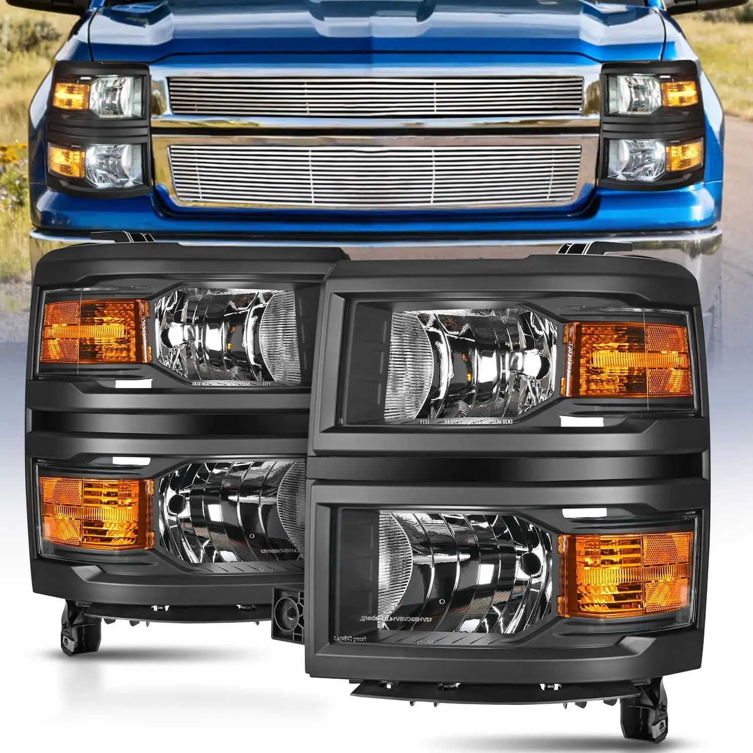 Nilight High Lumen LED Headlights for 2014-2015 Chevy Silverado 1500 Pickup Truck, 2-Piece Bolt-On Plug-N-Play Set, IP65 Rated, UV Resistant, Black Housing, Amber Reflector, Driver & Passenger Side, Temperature-Resistant, Brightening Automotive LED Lights