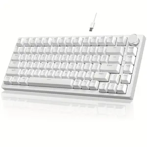 AK820 Wired Mechanical Gaming Keyboard, 1 Count 82 Keys Keyboard with Knobs, Hot Swap Keyboard with 5 Layers Acoustic Foam, Gasket Mount Keyboard for PC, Hot Swappable Keyboard