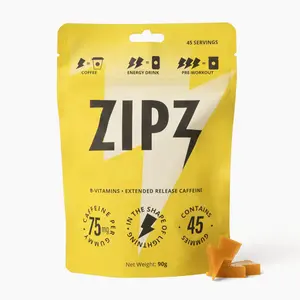 ZIPZ World's Longest Lasting Energy Gummies - 45 Servings, Gluten-Free, Vegan, Non-GMO, Gelatin-Free, Decadent Citrus Flavor, 75mg Caffeine per Gummy Beverage Vitamin
