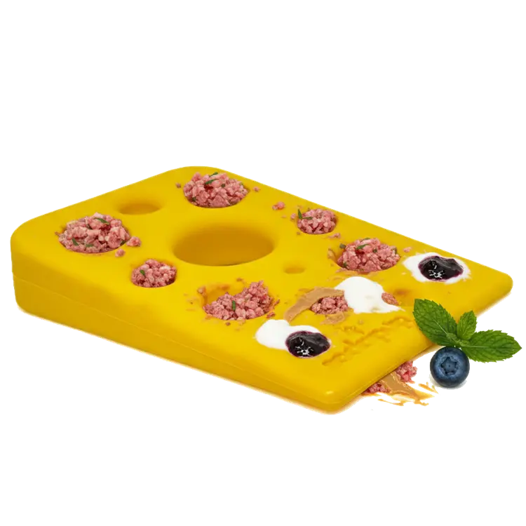 Swiss Cheese Wedge eChew Durable Nylon Dog Chew Toy for Aggressive Chewers FDA Compliant Non Toxic Made in USA 5.5" Long 4" Wide 1" Tall