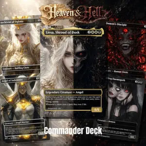 Heaven & Hell MTG Commander Deck | 100 Card EDH Proxy Set + Tokens | Custom Fantasy Art