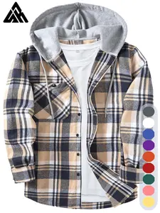 Men's Plaid Print Button Front Drawstring Hooded Shirt, Regular Fit Casual Long Sleeve Pocket Top, Men's Clothes for Daily Wear