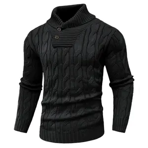Zaitun Men's  Knit Pullover Sweater Casual Stand Collar Chunky Buttons Fall Winter Sweaters