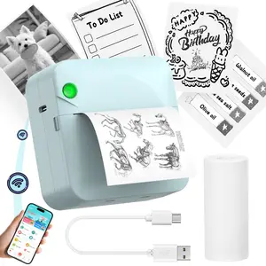 HuiJuKeJi Mini Thermal Inkless Printer,Smart Bluetooth Pocket Printer with 1 Rolls Thermal Paper for iOS&Android, Portable Receipt Printer for Photo Note Memo