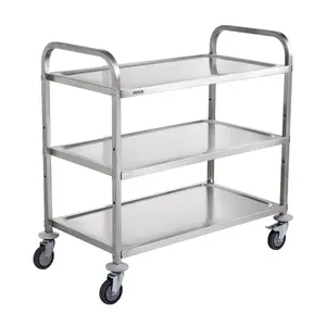 VEVOR Kitchen Utility Cart,  3 Tiers, Wire Rolling Cart with 450LBS Capacity, Steel Service Cart on Wheels, Metal Storage Trolley with 80mm Basket Curved Handle PP Liner 6 Hooks, for Indoor and Outdoor Organiser Racks