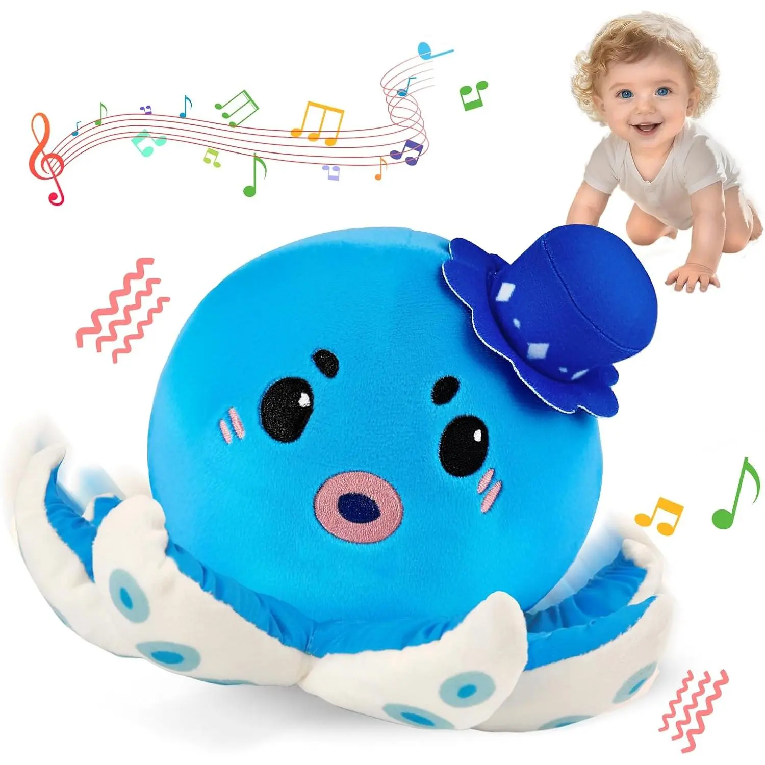 Baby Musical Toy for 6-12 Months, Rechargeable Crawling Octopus Plush with 40 Songs & Voice Recording – Interactive Tummy Time Toy, Soft Sensory Toy for Toddlers 1-3, Baby Gifts for 1 Year Old