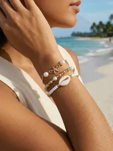 Pearl Shell Jewelry Bohemian Beaded Layered Bracelet, Beach Vacation Seashell Starfish Bracelet, Stylish Hand Accessories, Exquisite Bracelet