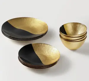 Z Gallerie Gemini Dinnerware Sets - Black and Gold Tableware Kit Cutlery Glass Bowl Set