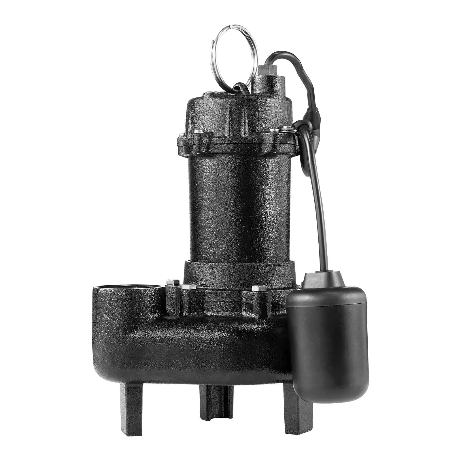 VEVOR 1/2 HP Cast Iron Submersible Sewage Pump, 6000 GPH Copper Effluent Pump with Automatic Tethered Float Switch, 2-Inch NPT Discharge, 120V, 25 ft Max Lift, 19.7 ft Reach, IPX8 Waterproof, Solid Debris Handling, for Septic Tank Draining, Basement Drain