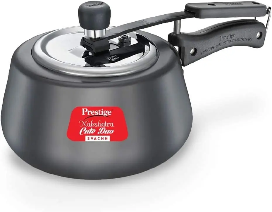 Prestige Nakshatra Cute Duo Hard Anodized Aluminium 3L Pressure Cooker - Cookware for Home Cooking, Gas/Induction Compatible, Secure Handles, Unique Deep Lid, Controlled Gasket System, Stainless Steel Stirring Tool