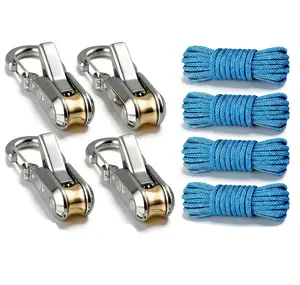 4 Pack Rope with Roller Tensioner for Easy and Secure Tying, Rope Tightening Tool Heavy Duty Retractable Buckle Rope with Accessory Cord for Camping,Tarps,Guy Lines,Boating & Outdoor Gear