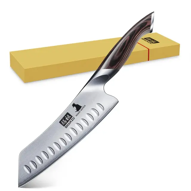 SHAN ZU 7-inch Japanese Kitchen Knife, ultra-sharp high-carbon stainless steel kitchen knife, professional Santoku knife, with an ergonomic Paka wood handle. sohochic