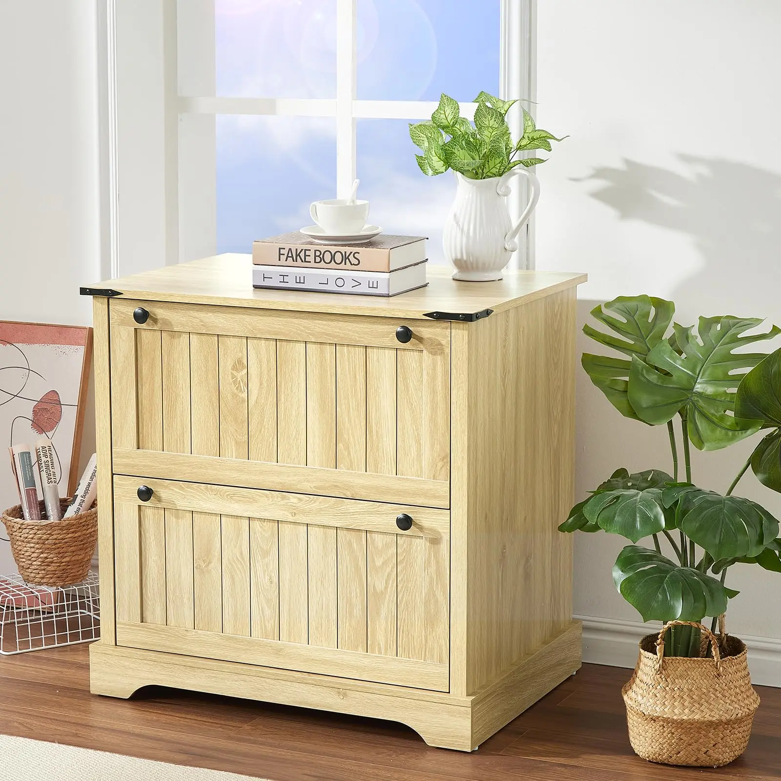 Garvee 2 Drawer Farmhouse File Cabinet - 30" Wood Lateral Filing Cabinet with Hanging File Folders for A4/Letter/Legal Size - Rustic Storage Cabinet and Printer Stand for Home Office and Living Room