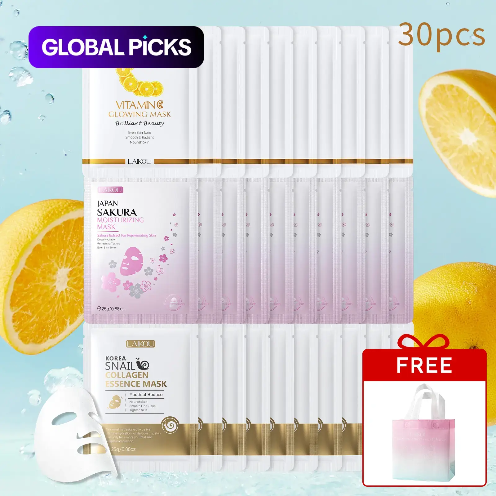 Moisturizing Facial Sheet Mask Set, 30pcs/set Hydrating Facial Masks with Free Gift Bag, Facial Skin Care Product for Women and Men, Rejuvenating Face Masks #GLOBAL PICKS