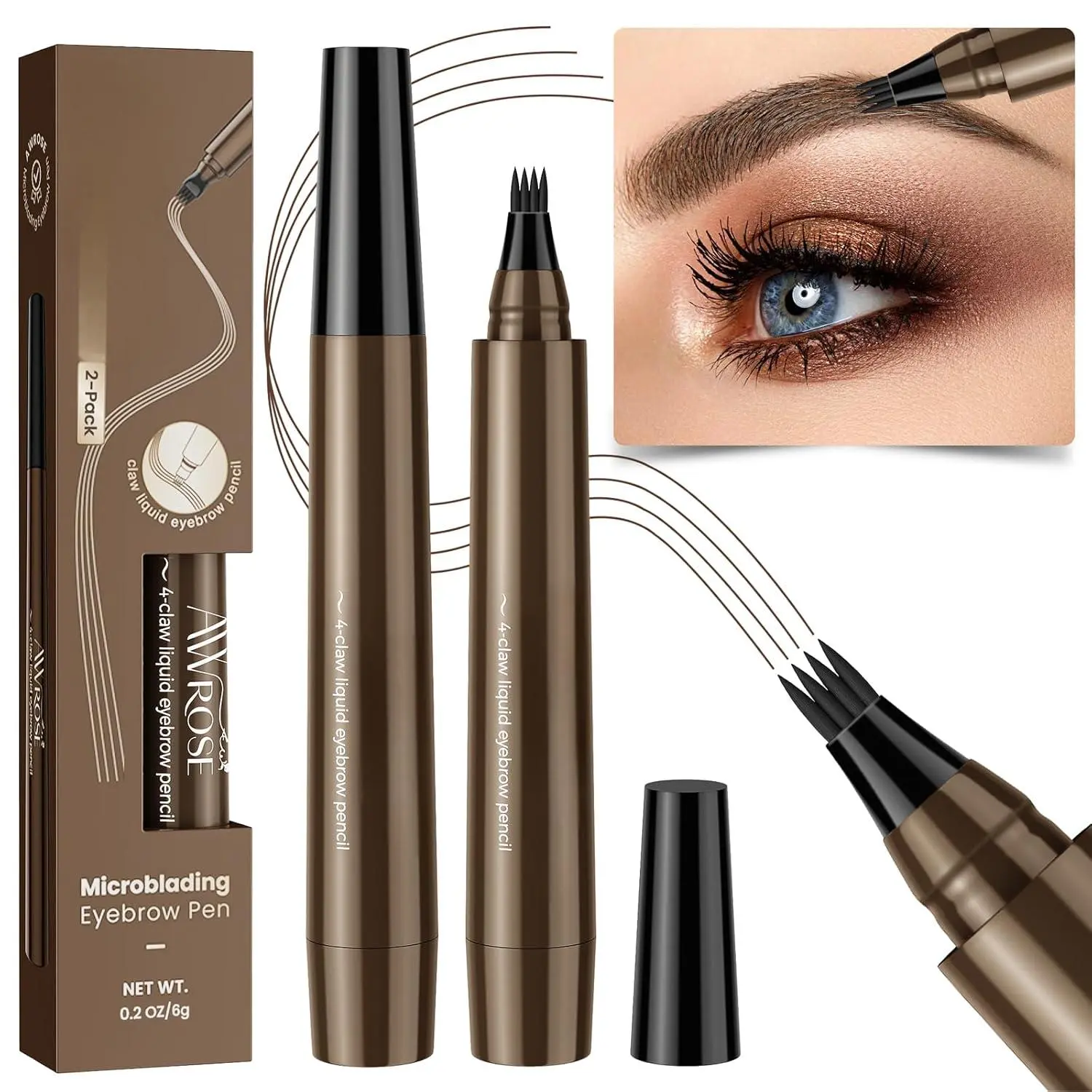 Microblading Eyebrow Pencil, 3D Waterproof Microblading Eyebrow Pen 4 Fork Tip Tattoo Pencil, Precise Natural Brow Magic Eyebrow Pencil with Hair Like Strokes, 4 Points Multi-Used Eye Brow Pencils for Women