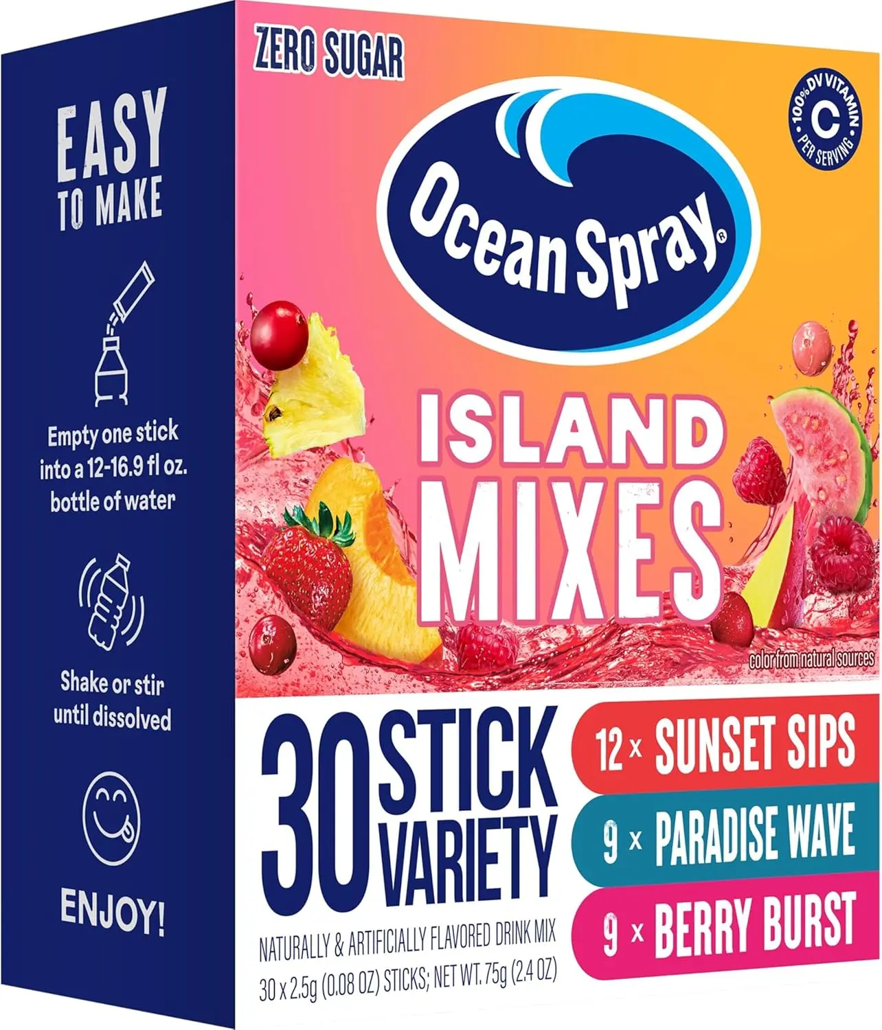 0 Sugar Island Variety Beverage Mix Packets - On-The-Go Hydration Powder, 30 Pack