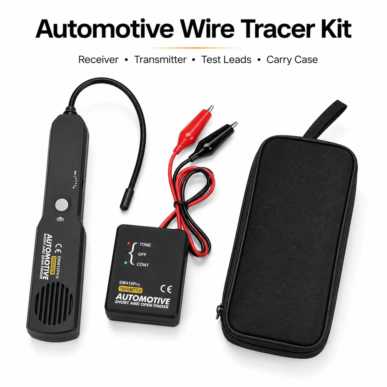 Compact Automotive Wire Tracer Kit Set, Wire Testing Short & Open Circuit Finder with Receiver, Transmitter, Flexible Probe, Alligator Clip Test Leads & Carry Case for Cars/Trucks