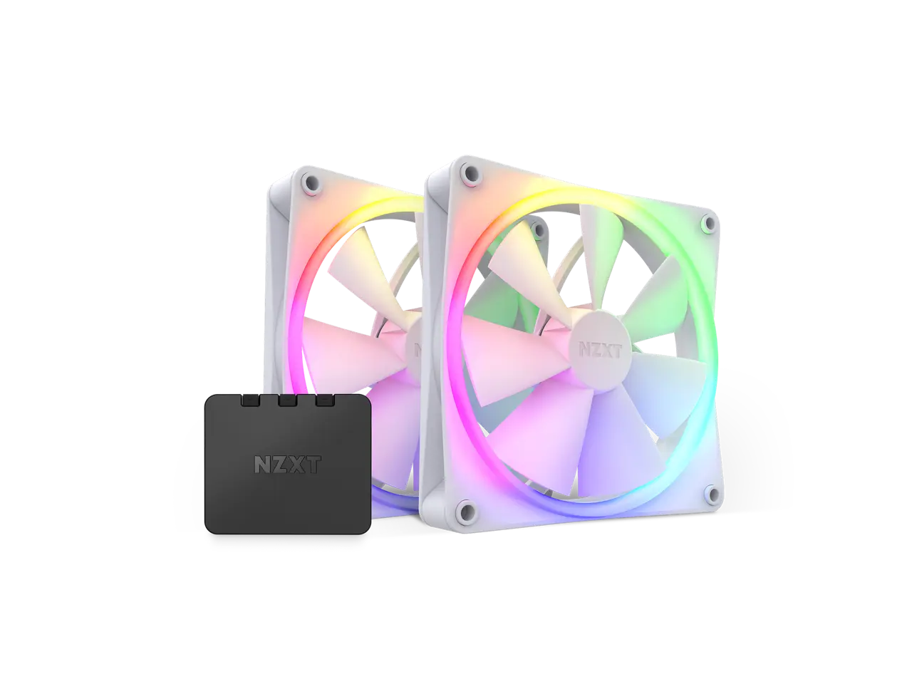 NZXT Aer F140 RGB White Twin Pack - 2x Fan & RGB Lighting Controller - High Performance Airflow Fans